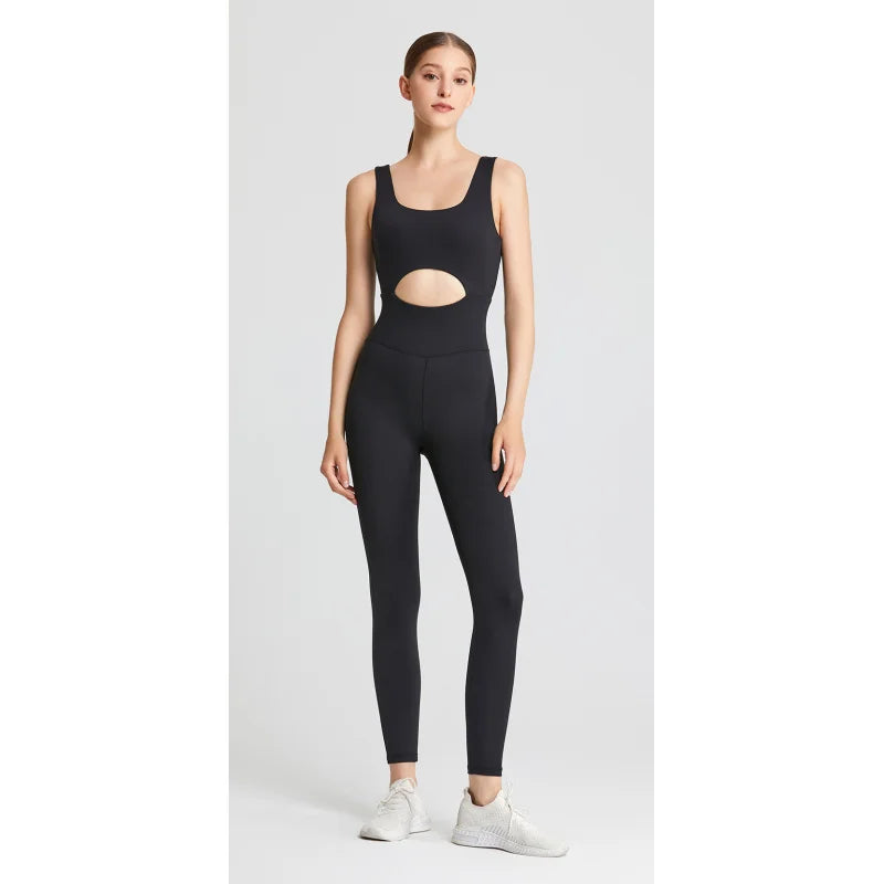 Women's Nylon Blend Workout Jumpsuit with Front Keyhole and Low V Back