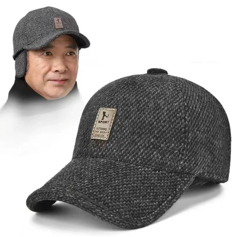 Textured Baseball Cap with Fold Down Ear Cover Panels