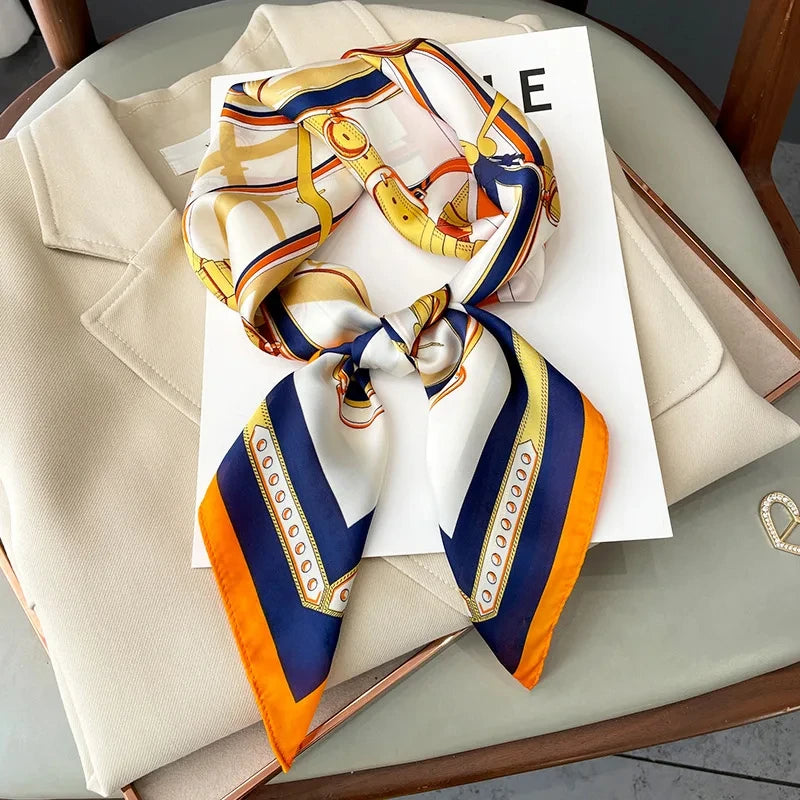 Ornate Print Square Scarf with Decorative Border Patterns