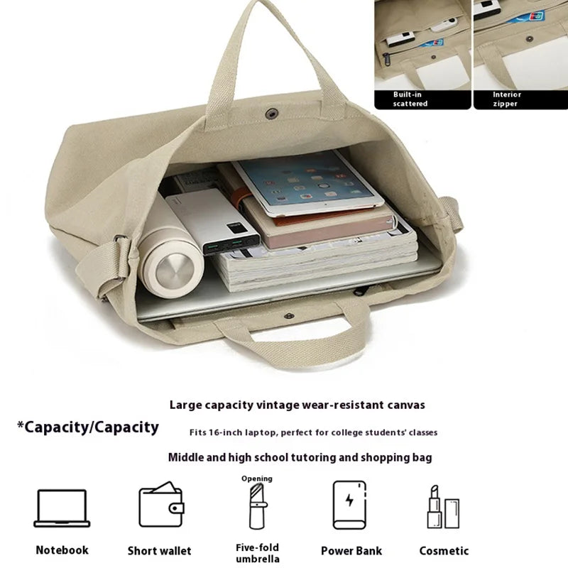 Retro Shoulder Tote Bag with Wide Strap and External Pocket Design