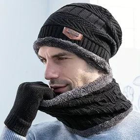 Winter Knitted Beanie Hat Scarf and Touchscreen Gloves Adult Accessory Set