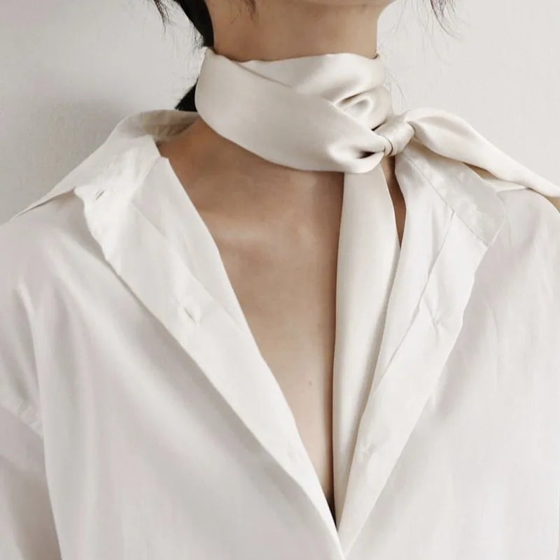 Solid Long Narrow Ribbon Scarf with Pointed Ends