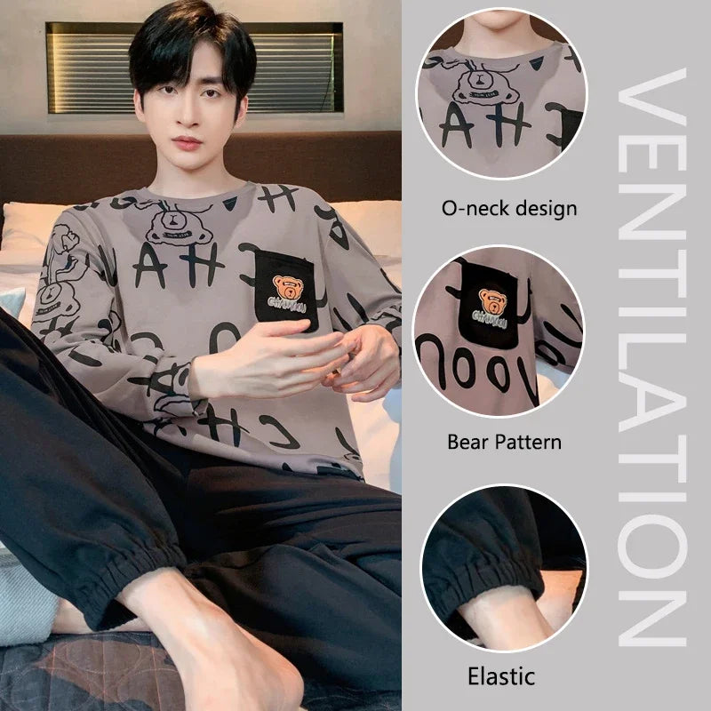 Men's Graphic Long Sleeve Top and Pants Pajama Set