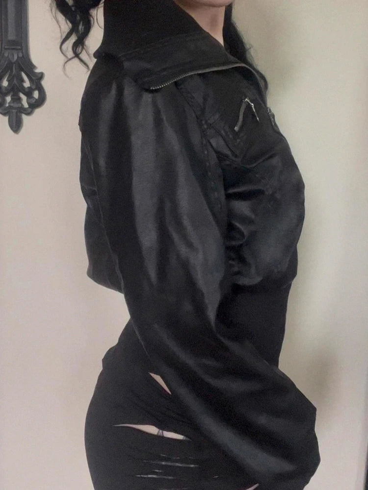 Women's Cropped Zip Front Biker Jacket for Layered Outfits