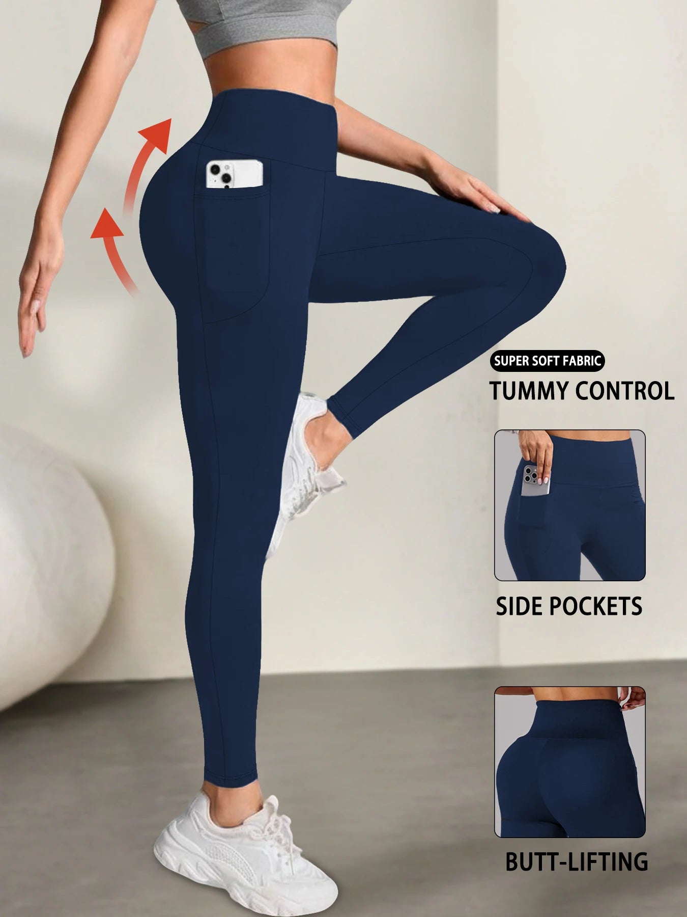 Women's High-Waist Stretch Ankle-Length Leggings with Side Pockets