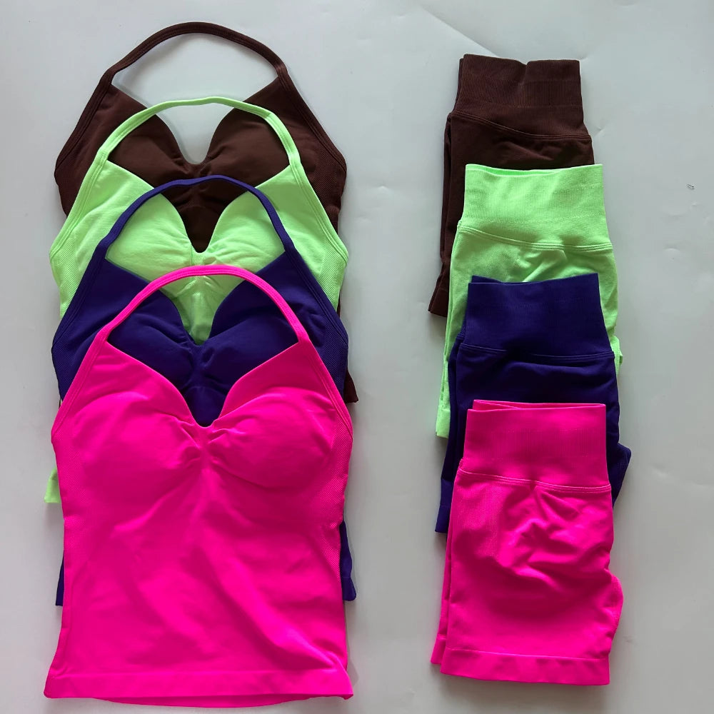 Women's Halter Tank And Shorts Yoga Set For Workout Outfits