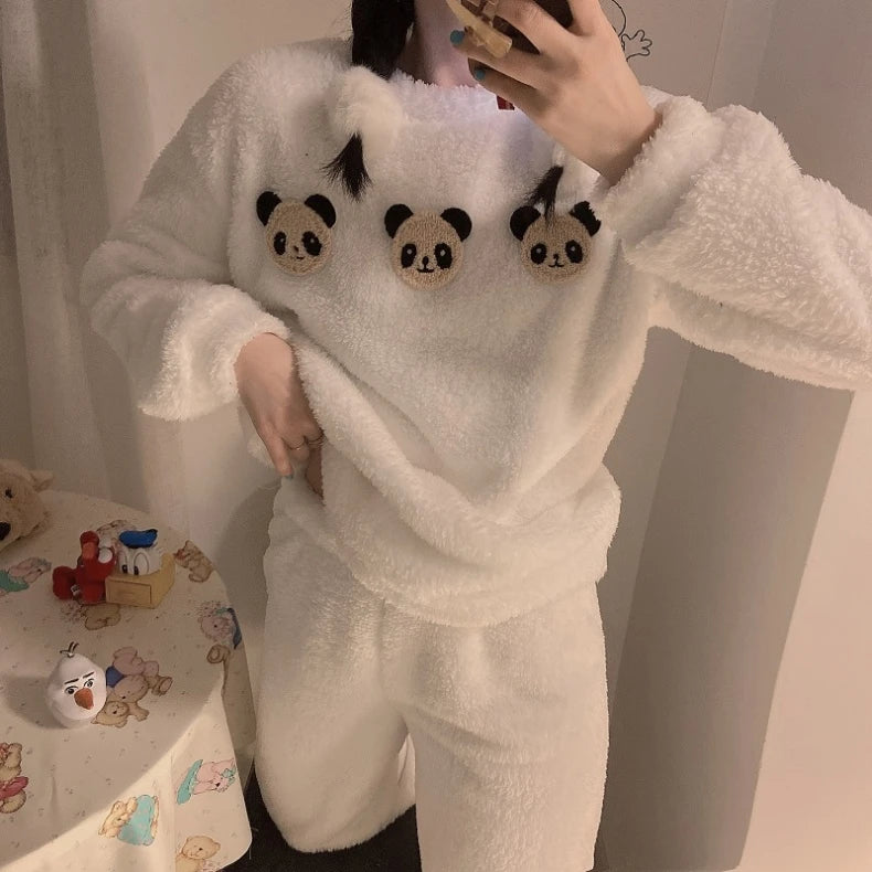 Women's Long Sleeve Plaid Bottom Pajama Set with Top and Pants