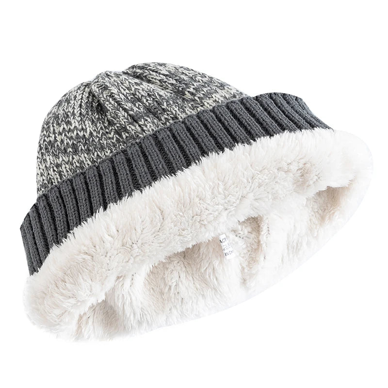 Unisex Knitted Beanie with Ribbed Cuff and Plush Inner Lining