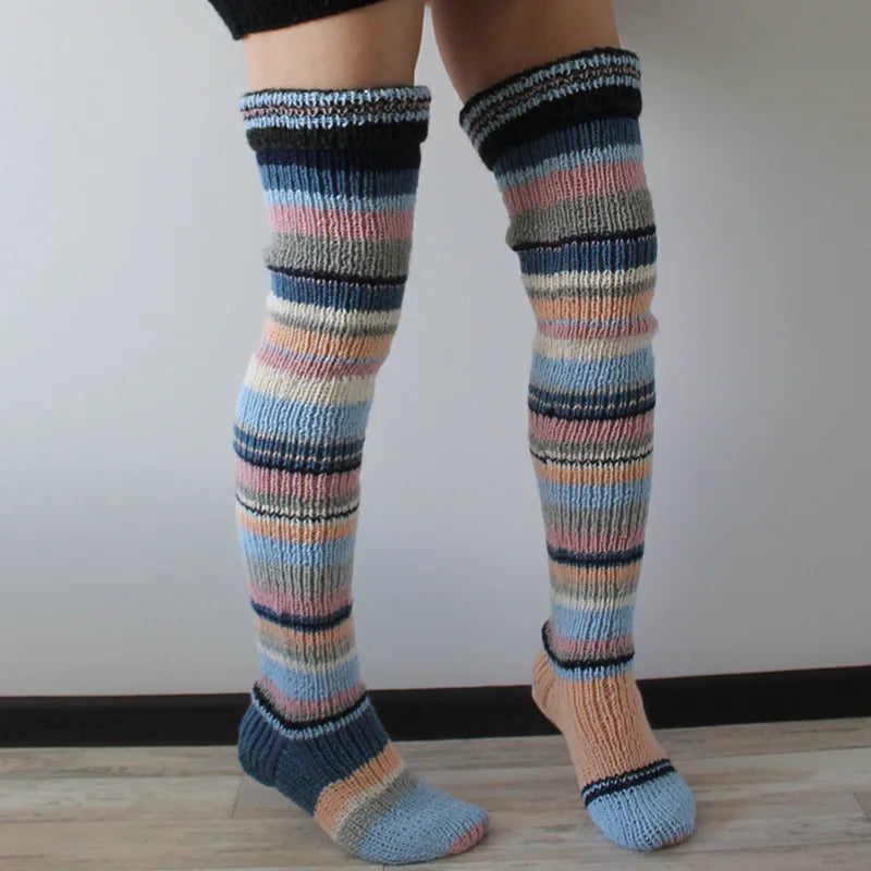 Multicolor Striped Knit Socks with Long Footed Shape