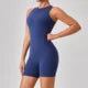 Women's High Neck Nylon Blend Sleeveless Workout Romper with Fitted Shorts