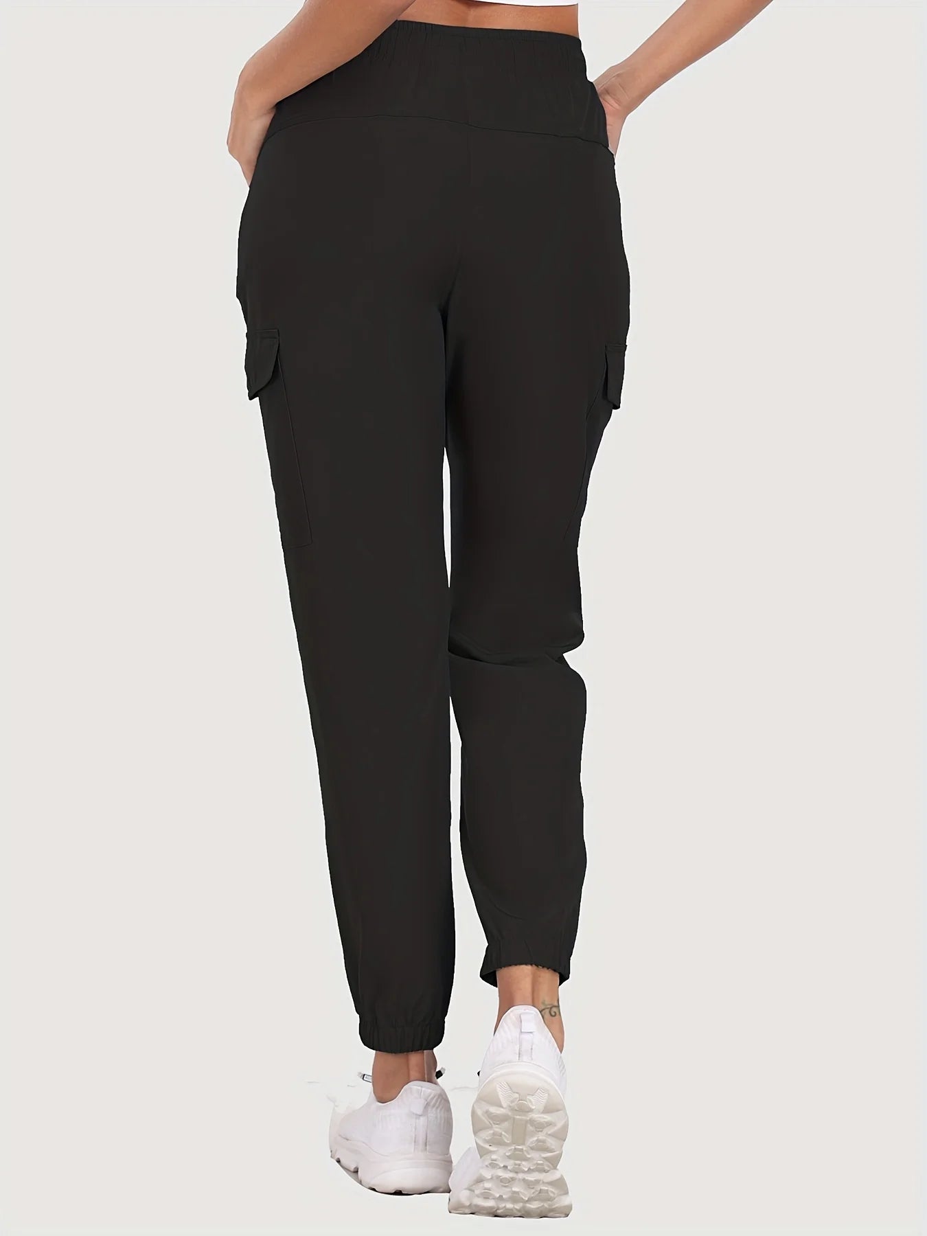 Women's Hiking Cargo Pants with Elastic Waist and Zip Pocket Details