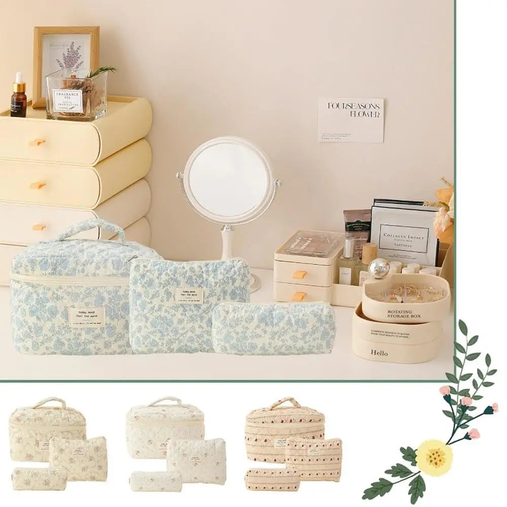Printed Quilted Toiletry Bag with Zippered Size Options