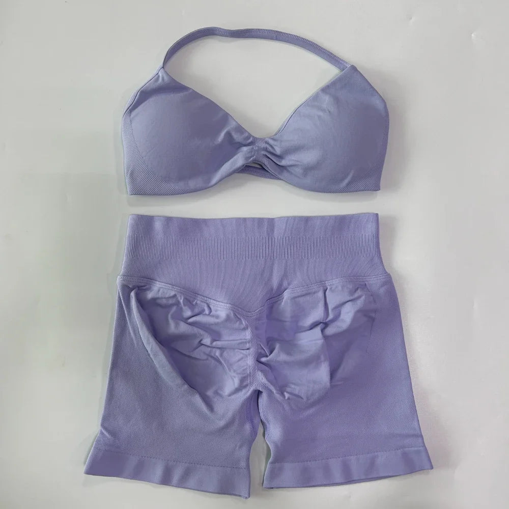 Women's Thin Strap Bra And Shorts Yoga Set