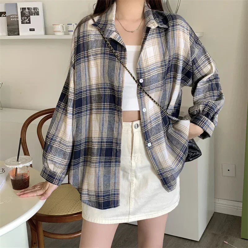 Women's Checked Collared Long Sleeve Shirt