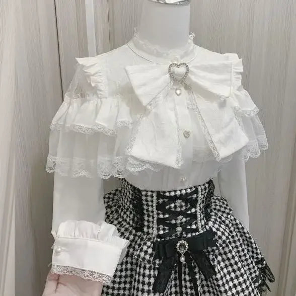 Women's Lace Trim Bow Detail Shirt with Sleeve Style Options