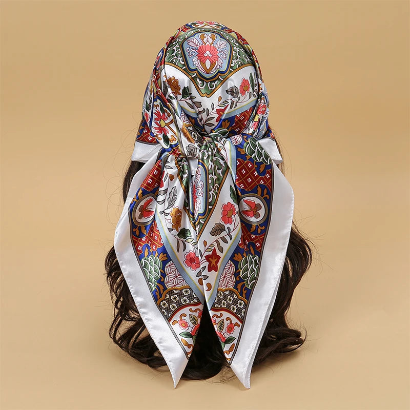 Printed Square Scarf with Ornate Paisley Pattern Options