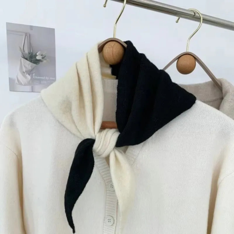 Striped Triangle Knit Scarf with Tieable Pointed Ends