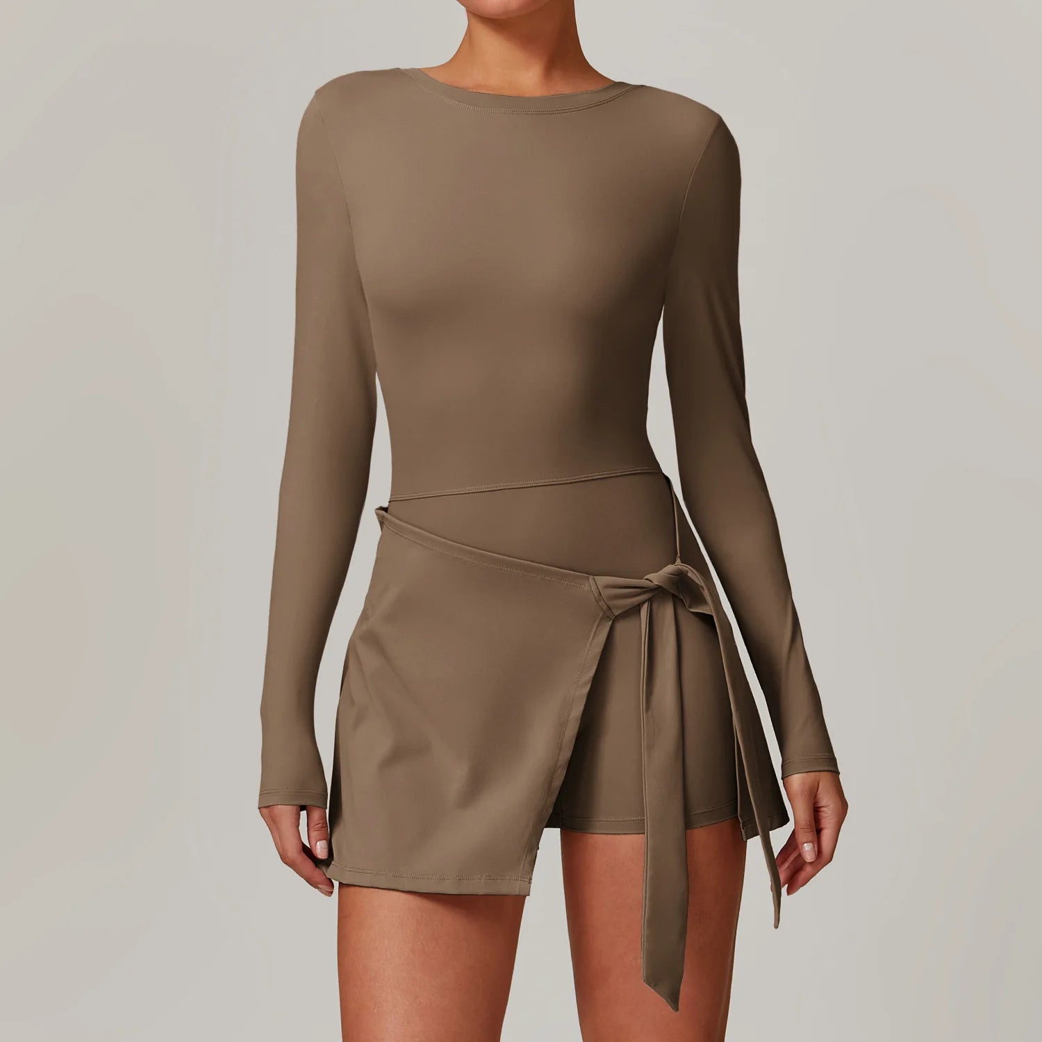 Women's Long Sleeve Nylon Blend Athletic Dress with Side Tie Skirt