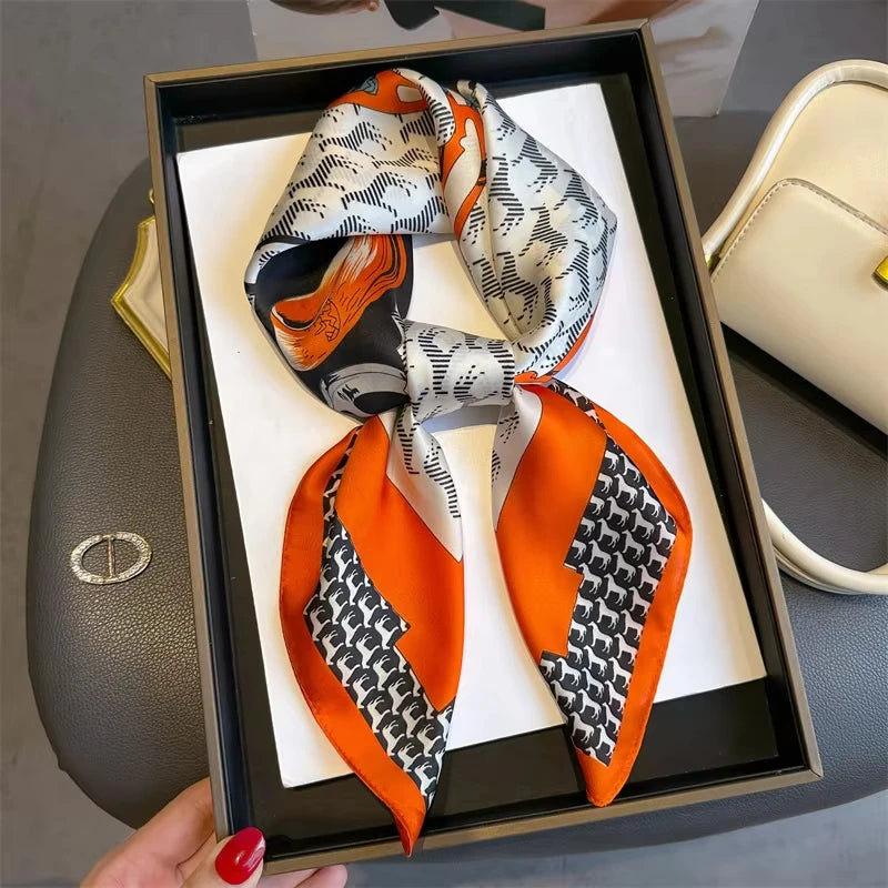 Horse Print Square Scarf with Decorative Patterned Border