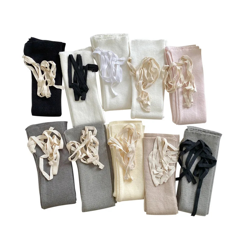 Solid Calf Leg Warmers with Decorative Ribbon Tie Details