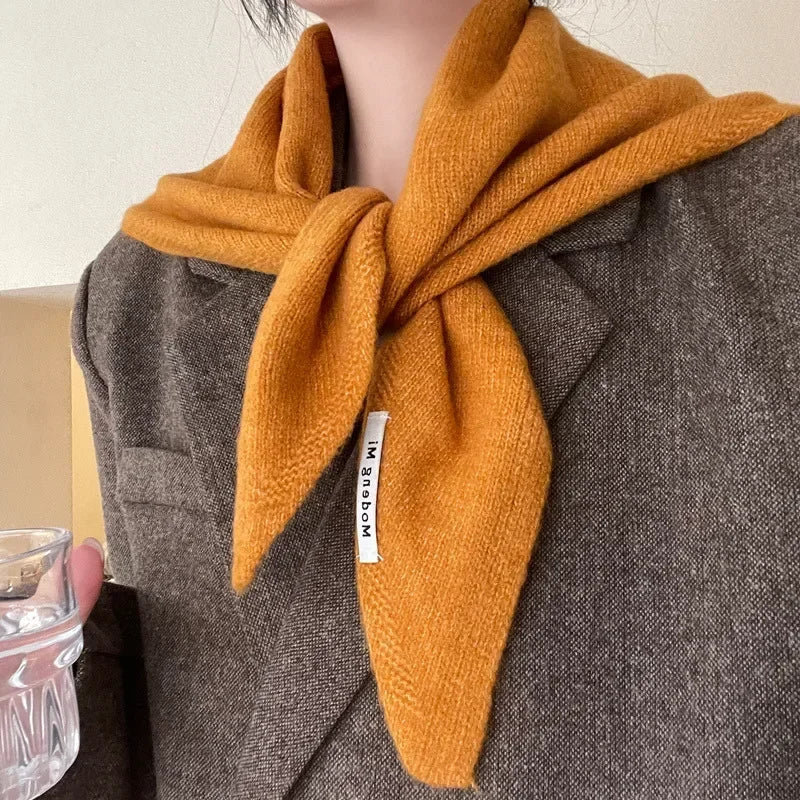 Solid Small Triangle Knit Scarf with Pointed Ends