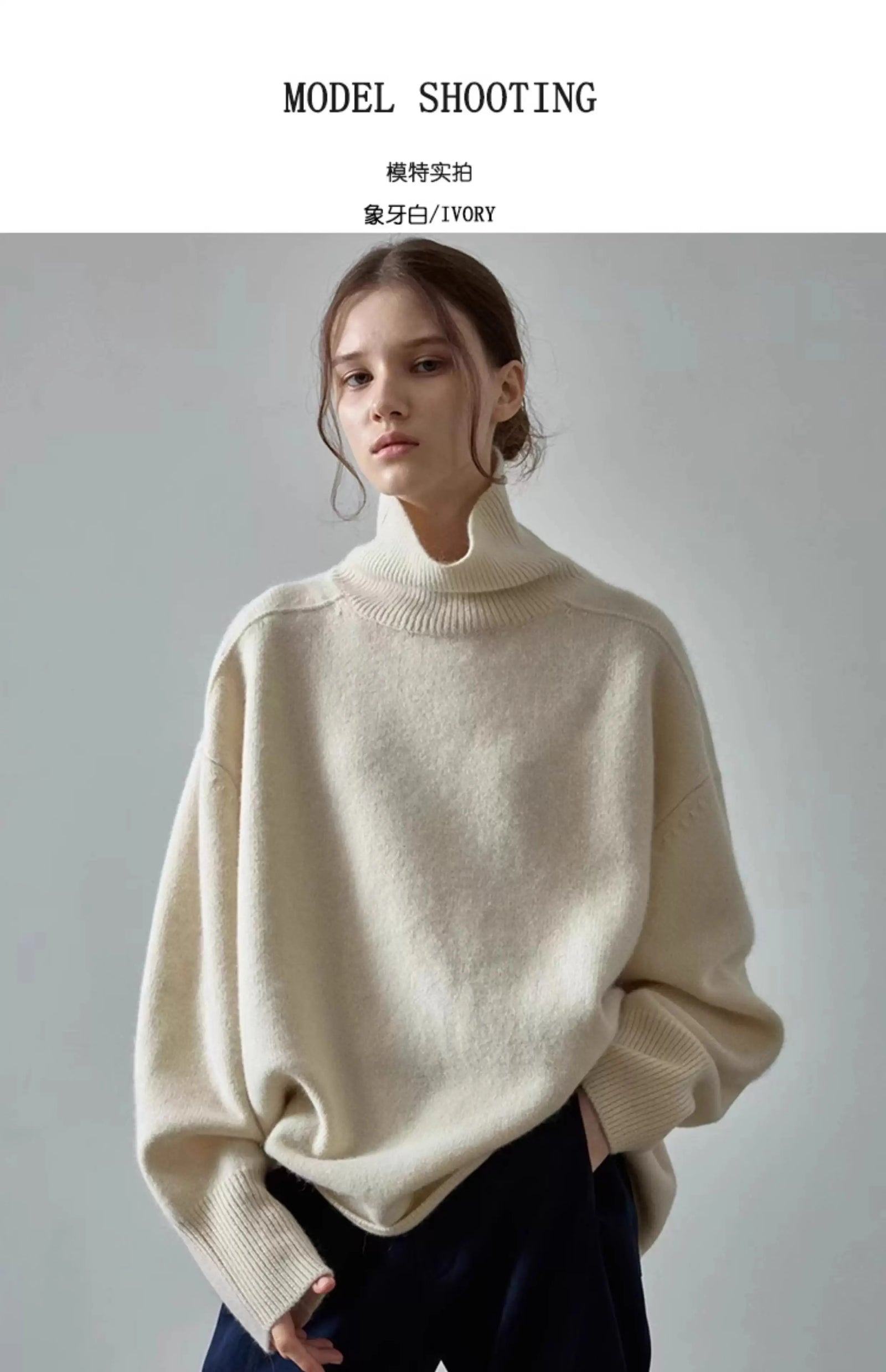 100% pure cashmere sweater for women high-neck sweater loose and thickened silhouette sweater