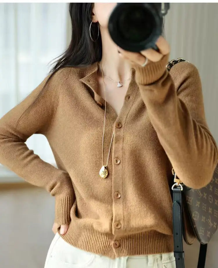 Autumn Women's Pure Cashmere Cardigan - European Style High-end Early Autumn Soft Knit Short Sweater Coat