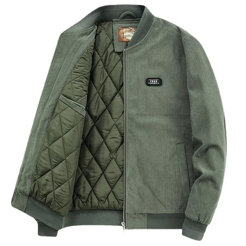 Men's Corduroy Zip-Front Jacket with Quilted Lining