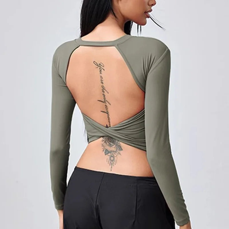 Women's Open-Back Long-Sleeve Workout Top