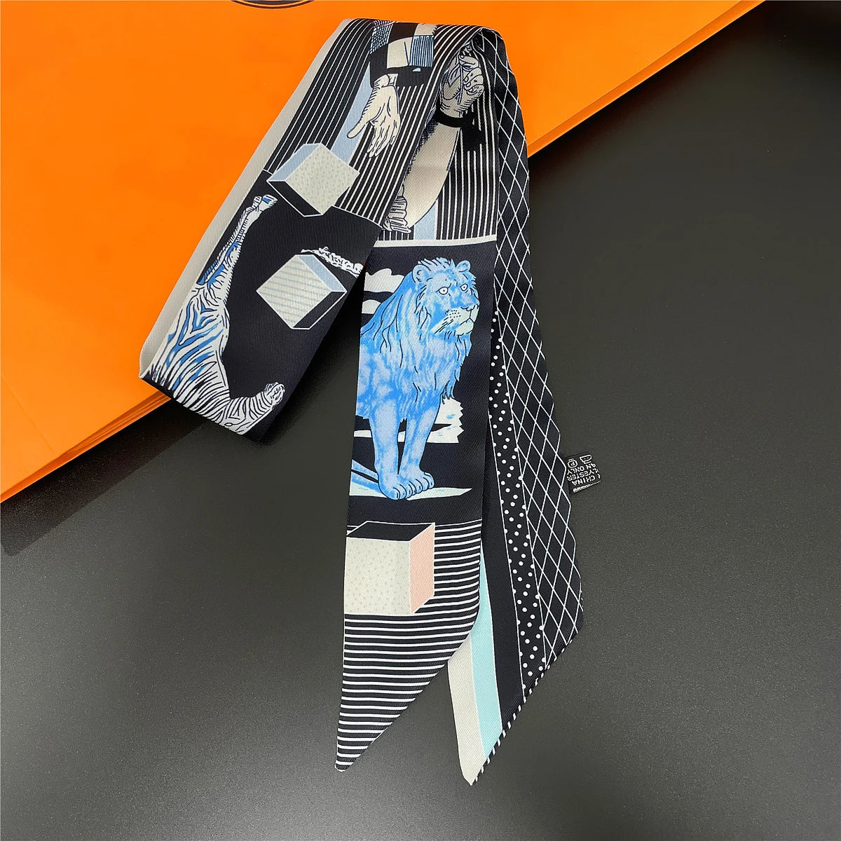 Colorful Printed Skinny Ribbon Scarf with Tie Ends