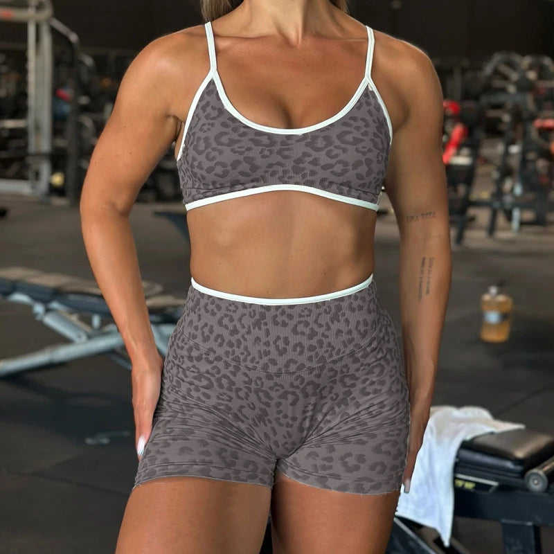 Women's Leopard Bra And Bottoms Yoga Set For Workout Outfits
