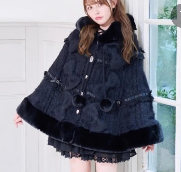 Hooded Bow Trim Cape for Layering over Outfits