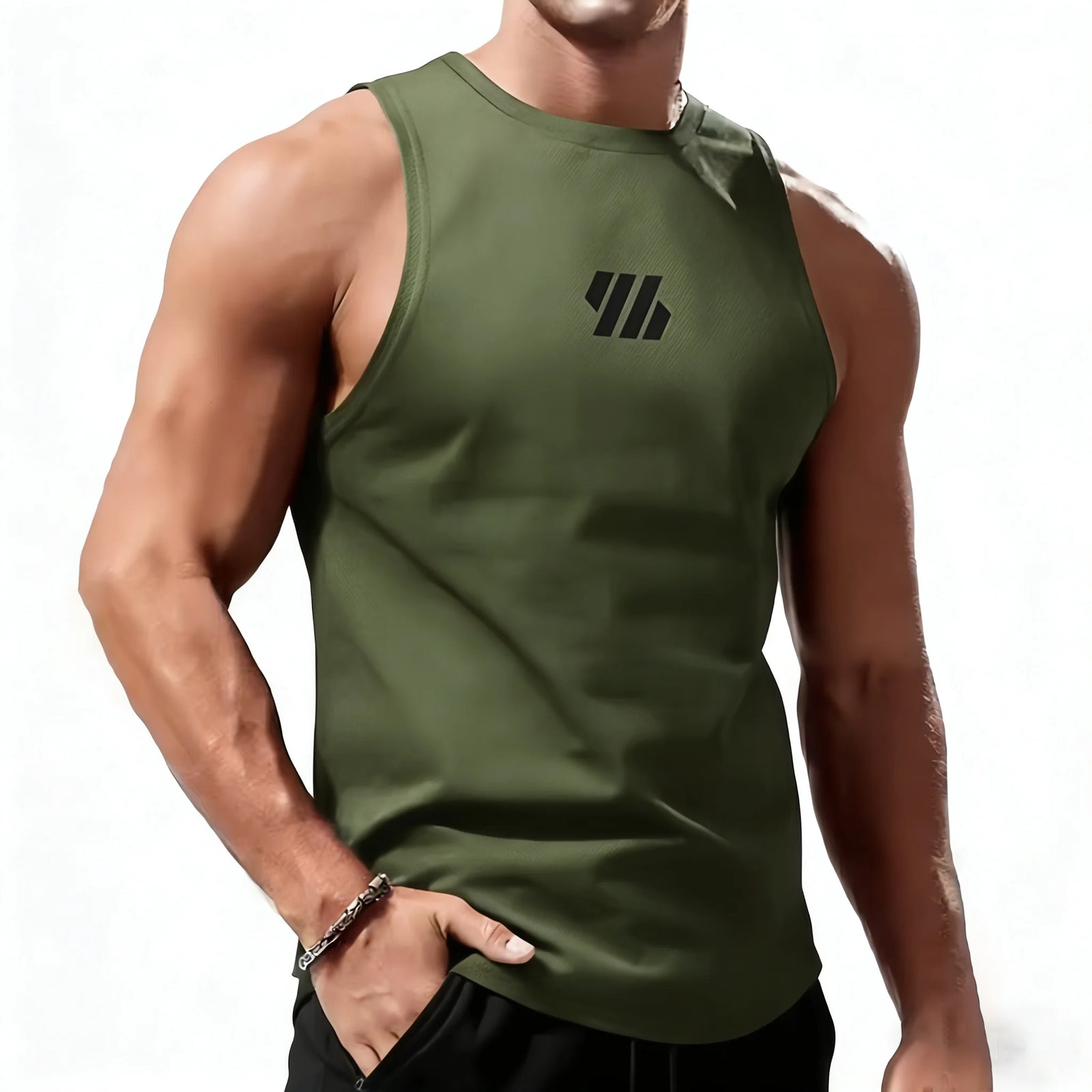 Men's High Neck Sleeveless Gym Tank Top