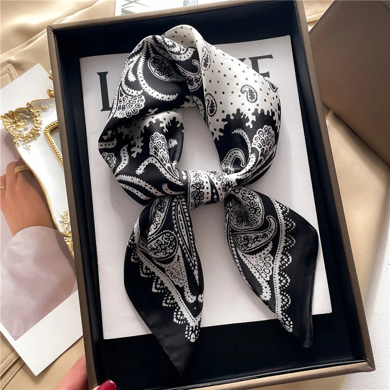 Chain Print Square Scarf with Decorative Border Designs