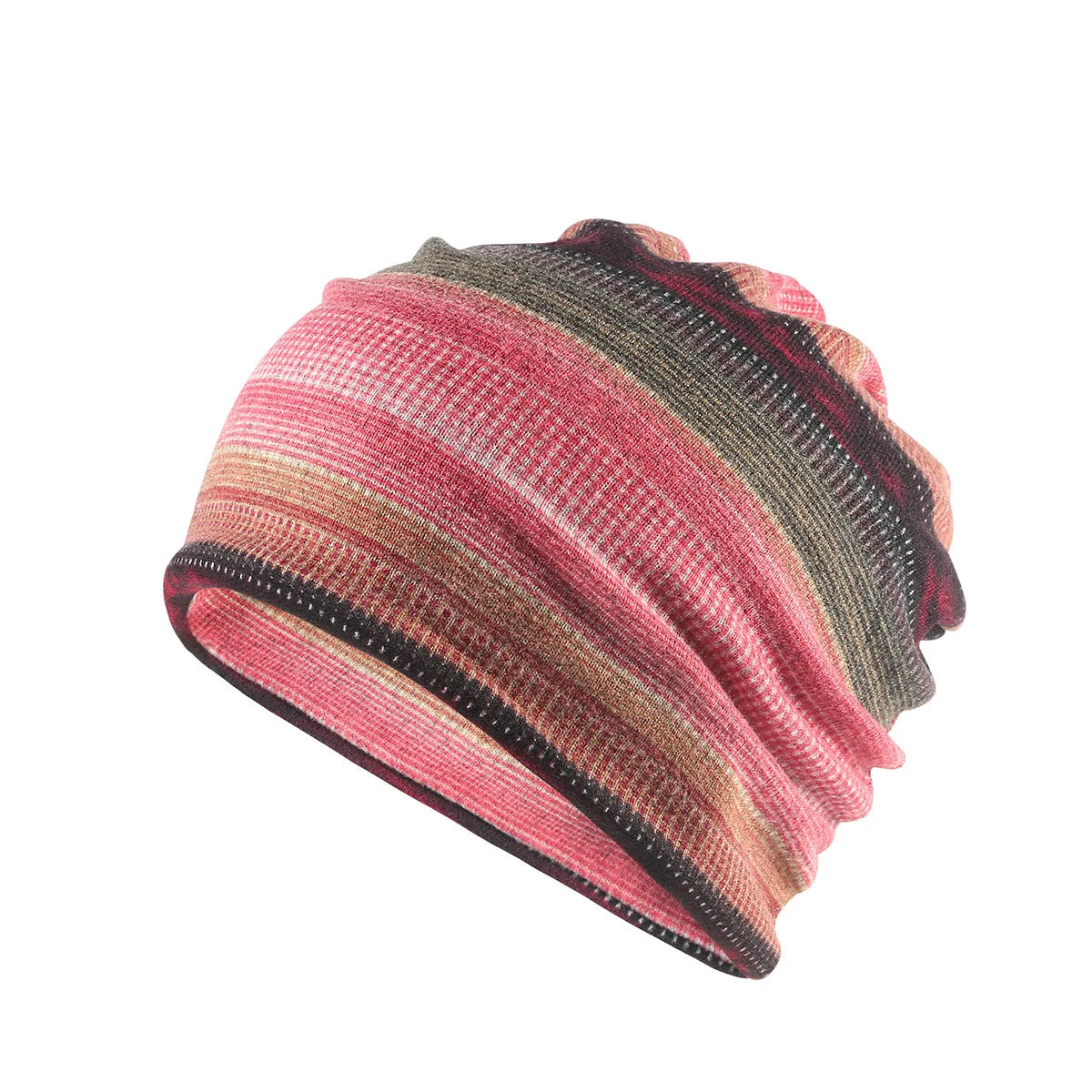 Printed Slouchy Beanie with Neck Gaiter Styling Options