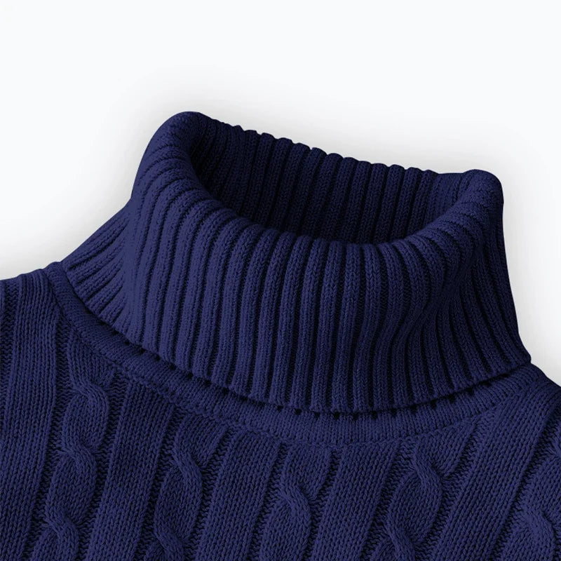 Men's Cable Knit Turtleneck Long Sleeve Sweater