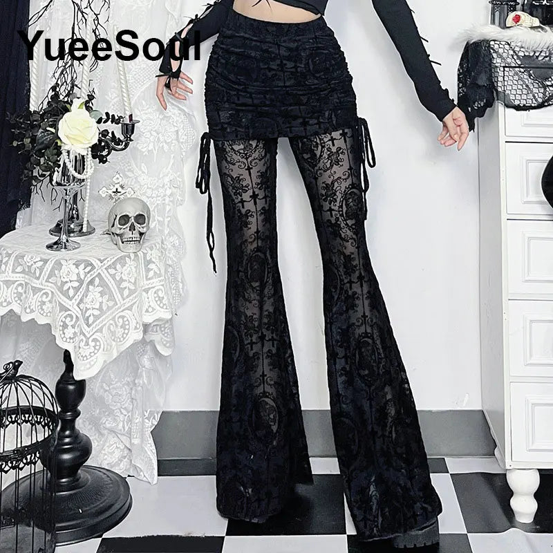 Women's Black Gothic Pants with Flared and Wide Leg Style Options