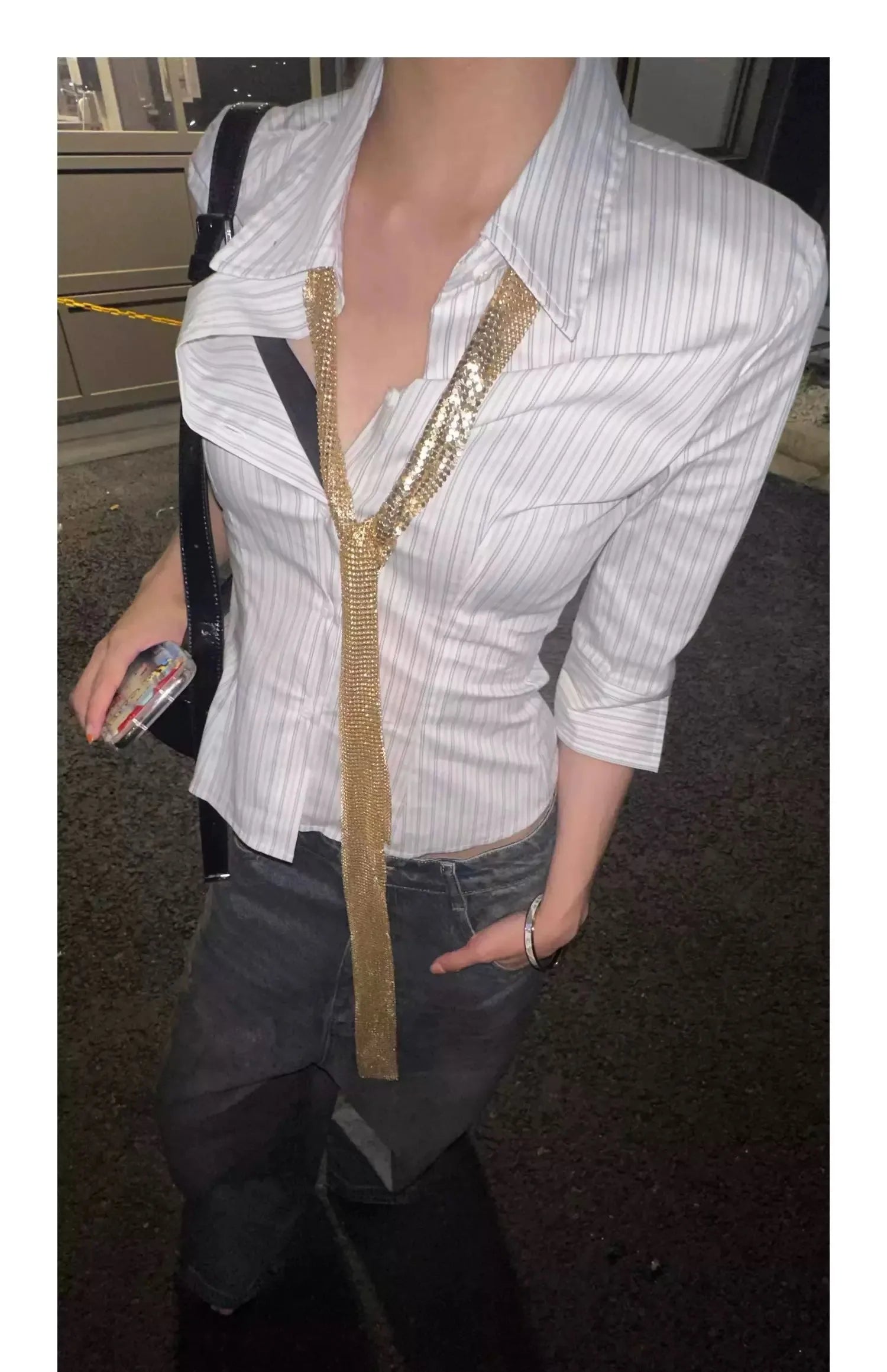 Women's Striped Collared Button Front Shirt