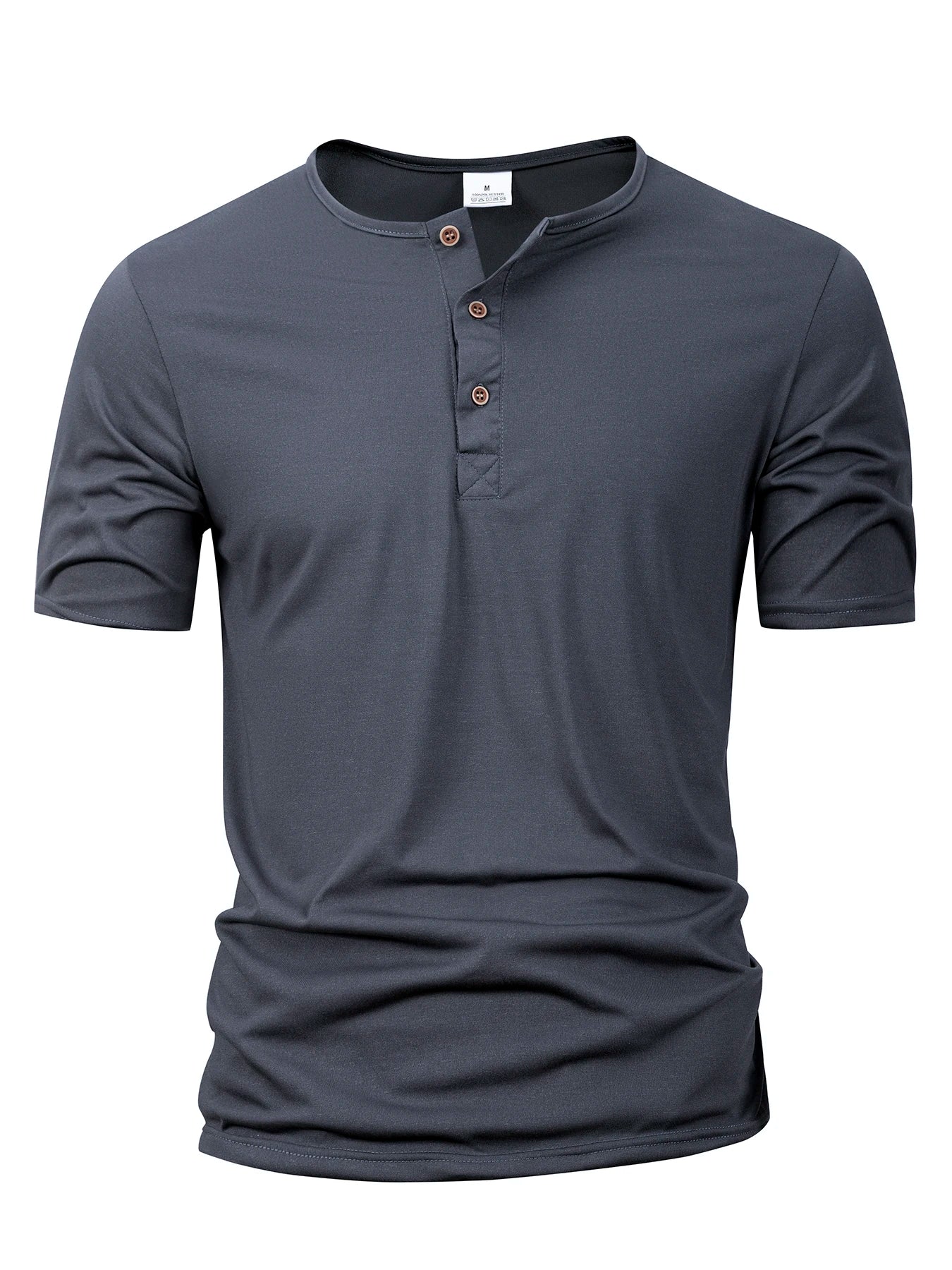 Solid Henley Neck Short Sleeve Button Placket T Shirt
