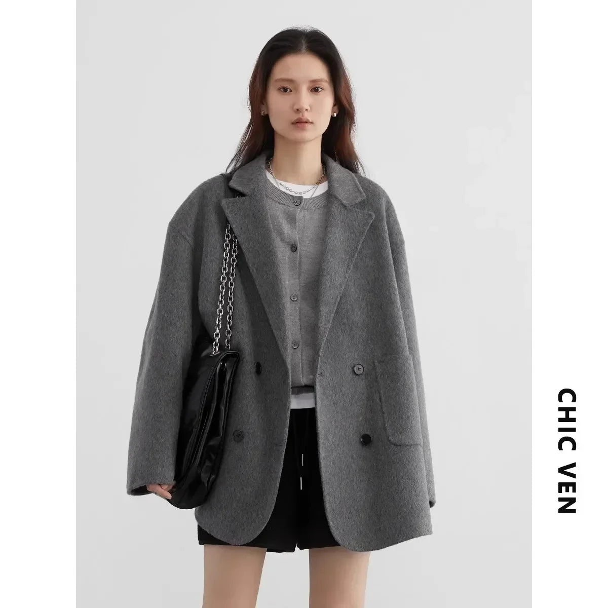 Women's Relaxed Double Breasted Lapel Coat for Layered Outfits