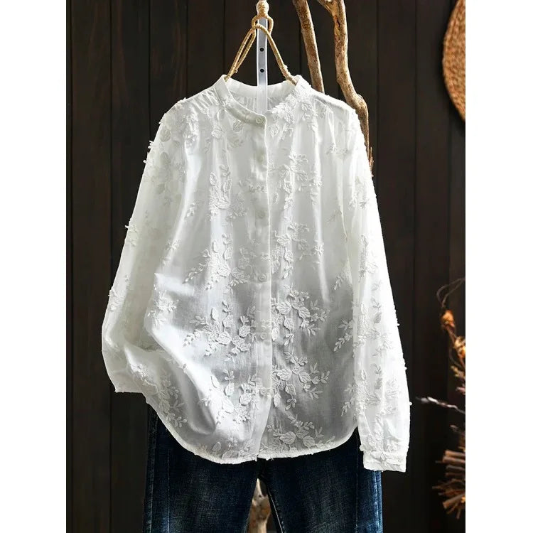 Women's Floral Stand Collar Shirt