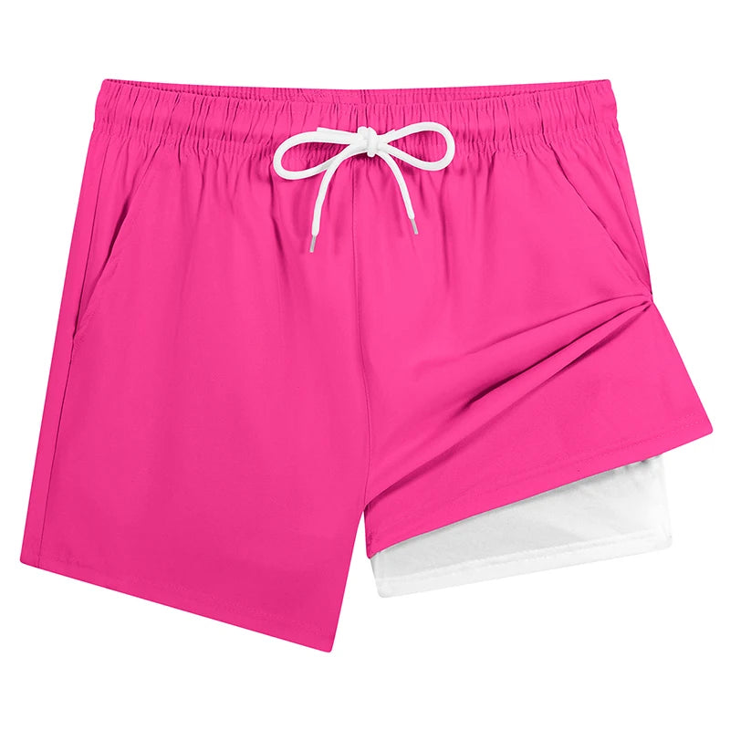 Men's Swim Shorts with Compression Liner and Phone Pocket for Beach and Pool Wear