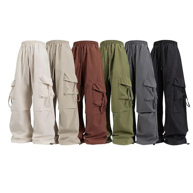 Women's Loose Cargo Pants with Elastic Waist and Adjustable Cuffs