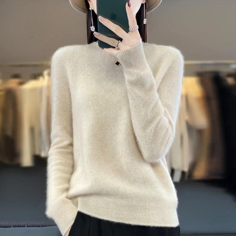 Women's Crew Neck Long Sleeve Sweater Casual Knit Layer