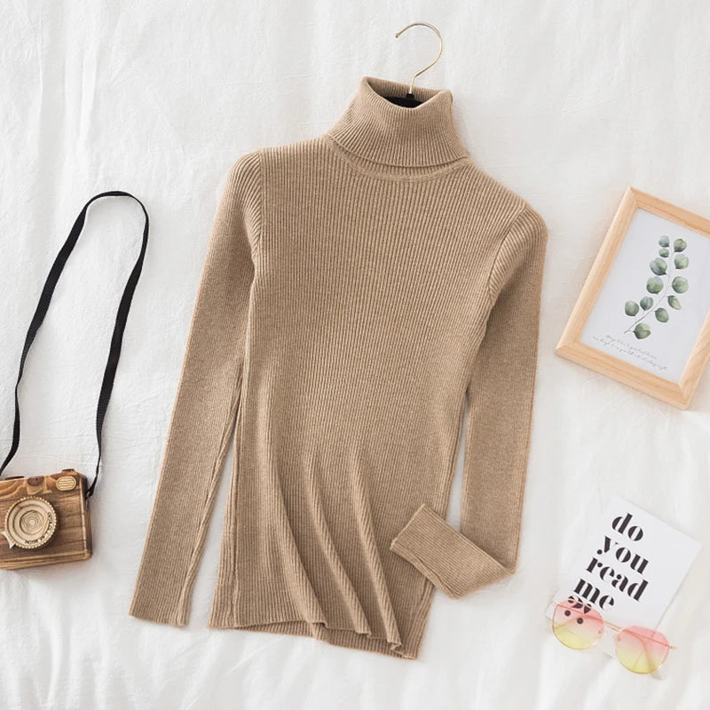 Women's Ribbed Mock Neck Long Sleeve Sweater Casual Knit Layer