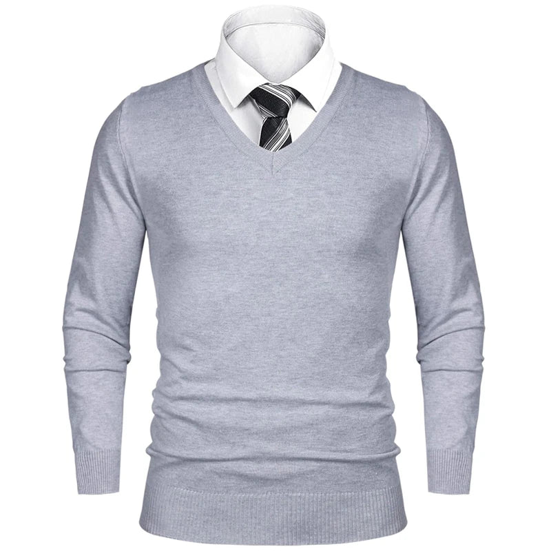 Men's V Neck Long Sleeve Knit Sweater