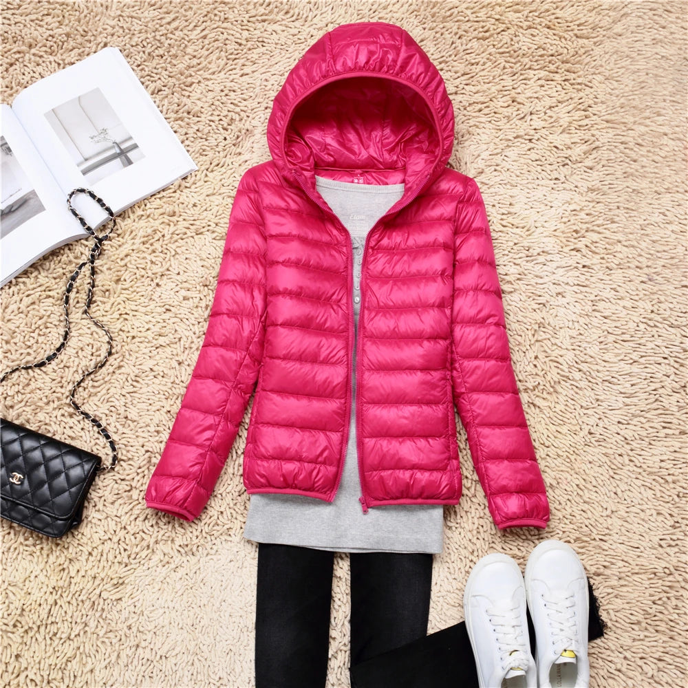 Women's Hooded Quilted Zip Front Jacket for Layered Outfits