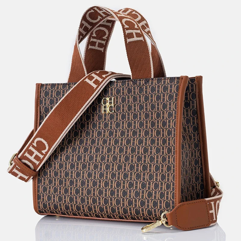 Women's Monogram Tote Handbag with Carry Handles and Shoulder Strap
