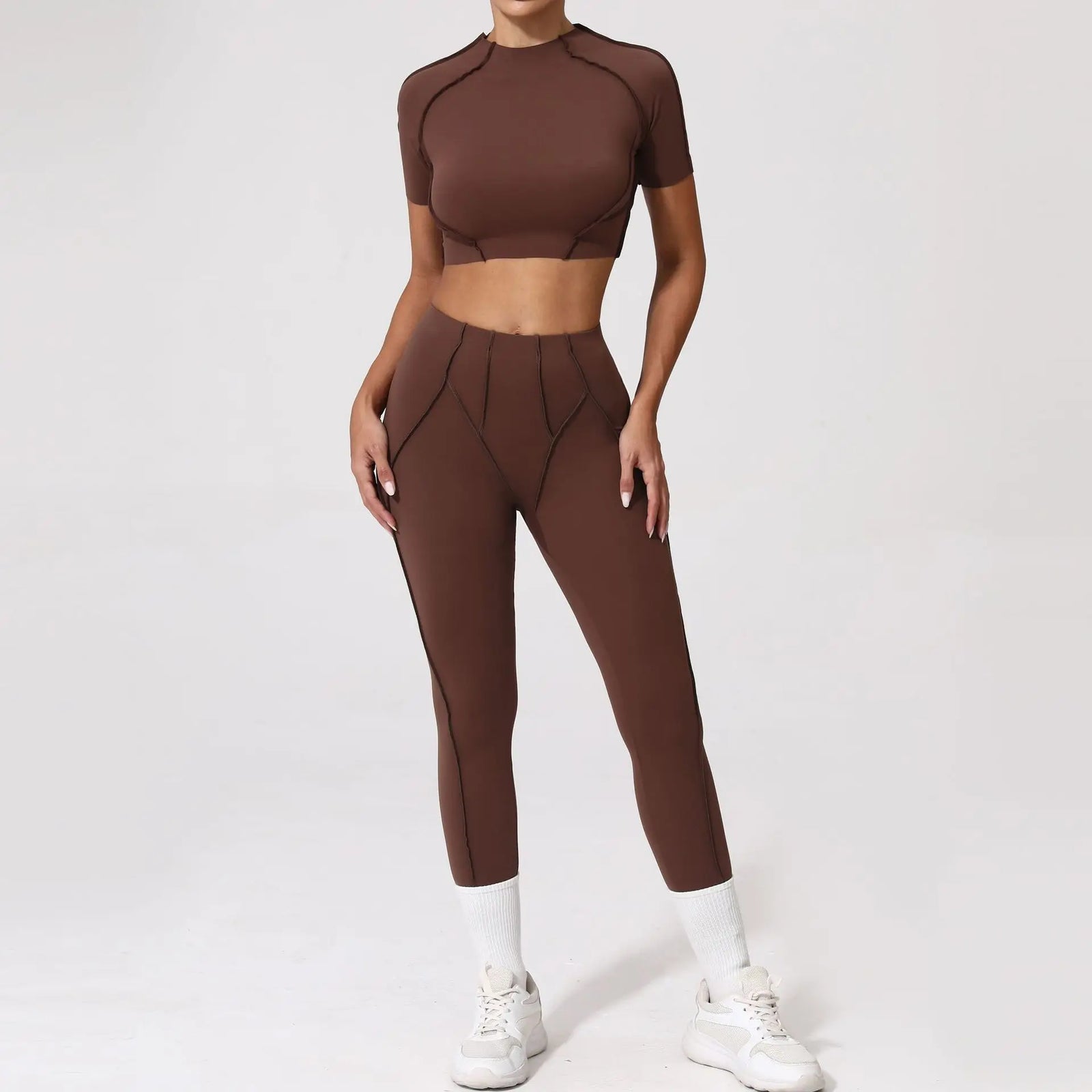 Women's Contrast Seam Bra And Leggings Yoga Set
