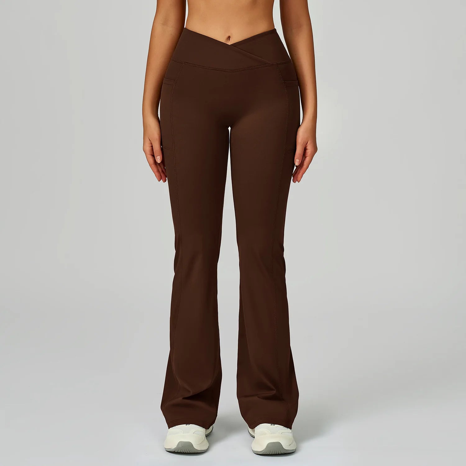 Women's High V Waist Flared Workout Pants with Side Pockets